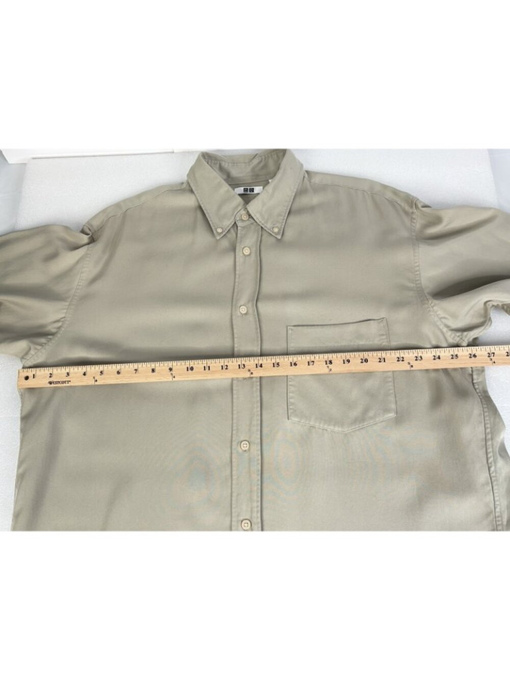 Uniglo U Drape Shirt Men’s XL Beige Relaxed Button Down Lemaire Casual - Picture 9 of 11